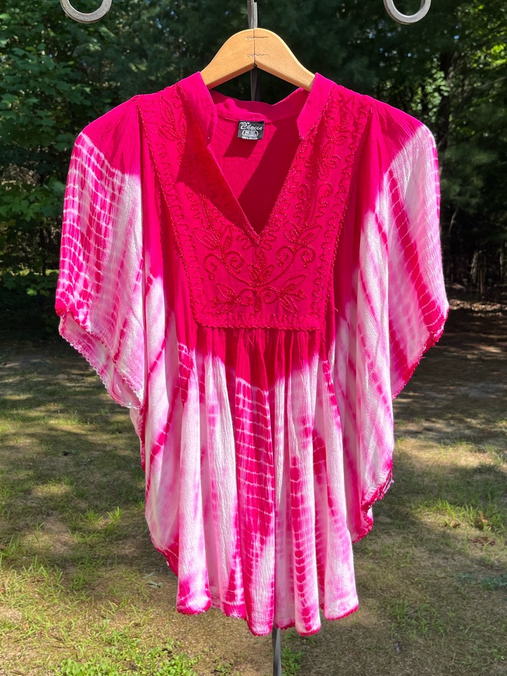 Y2K My Choice Hot Pink Tie Dye Butterfly Sleeve Blouse Boho Festival Fairy
